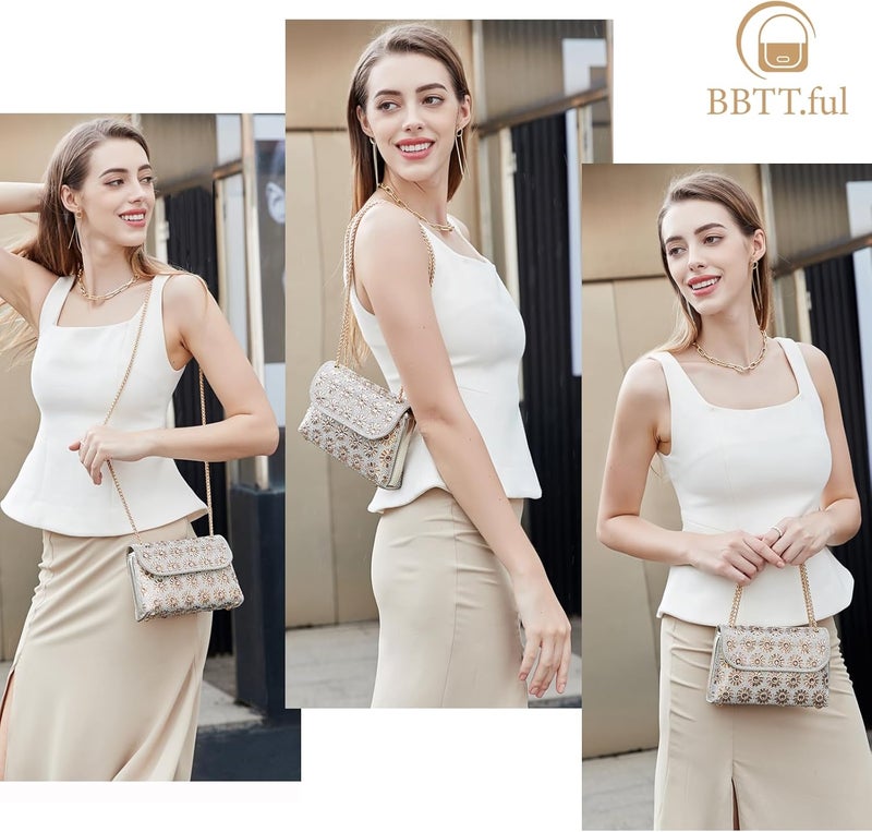 BBTT.ful Shoulder Bags Crossbody Bag Purses Handbags Crystals Rhinestone Evening Bag for Women Clutch Purse with Chain - Image 2